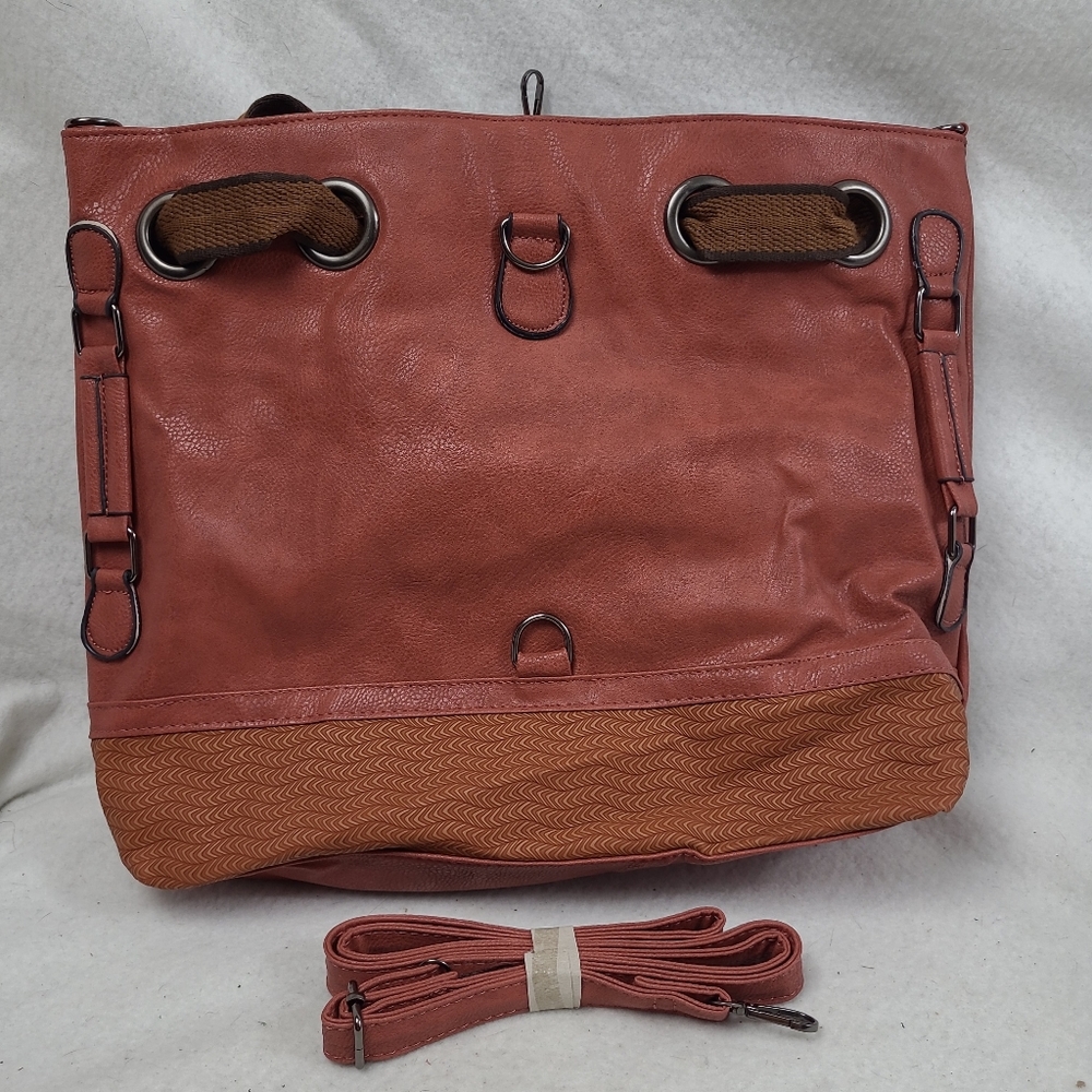 Large Faux Leather burndt orange Shoulder Bag with extra adjustable strap. New.